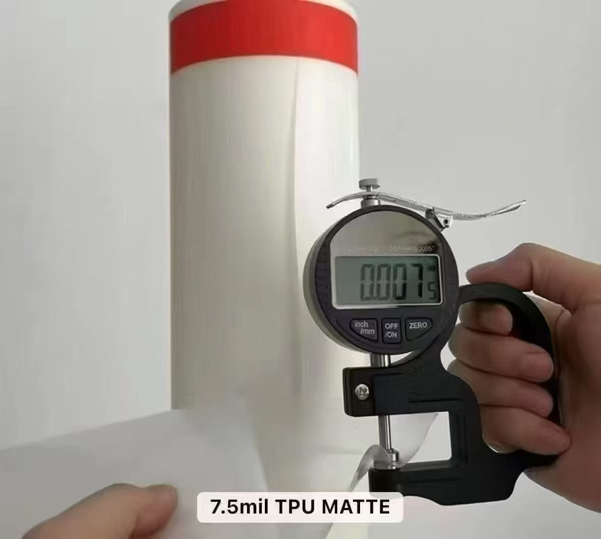 Matte white TPU paint protection film thickness detail
